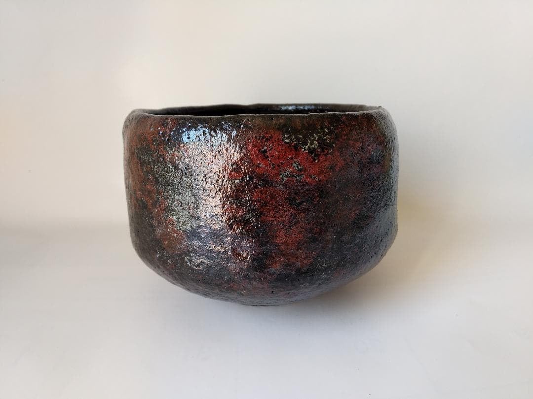 小西平内焼 太閤窯 原田聖龍 朱彩黒茶碗 共箱 茶碗 茶道具 茶器 抹茶碗