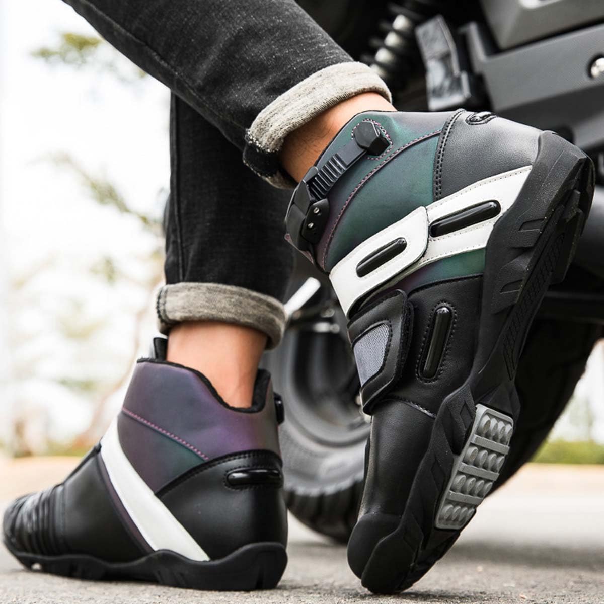Bottes de Moto Chaussures Moto pour Homme Femme