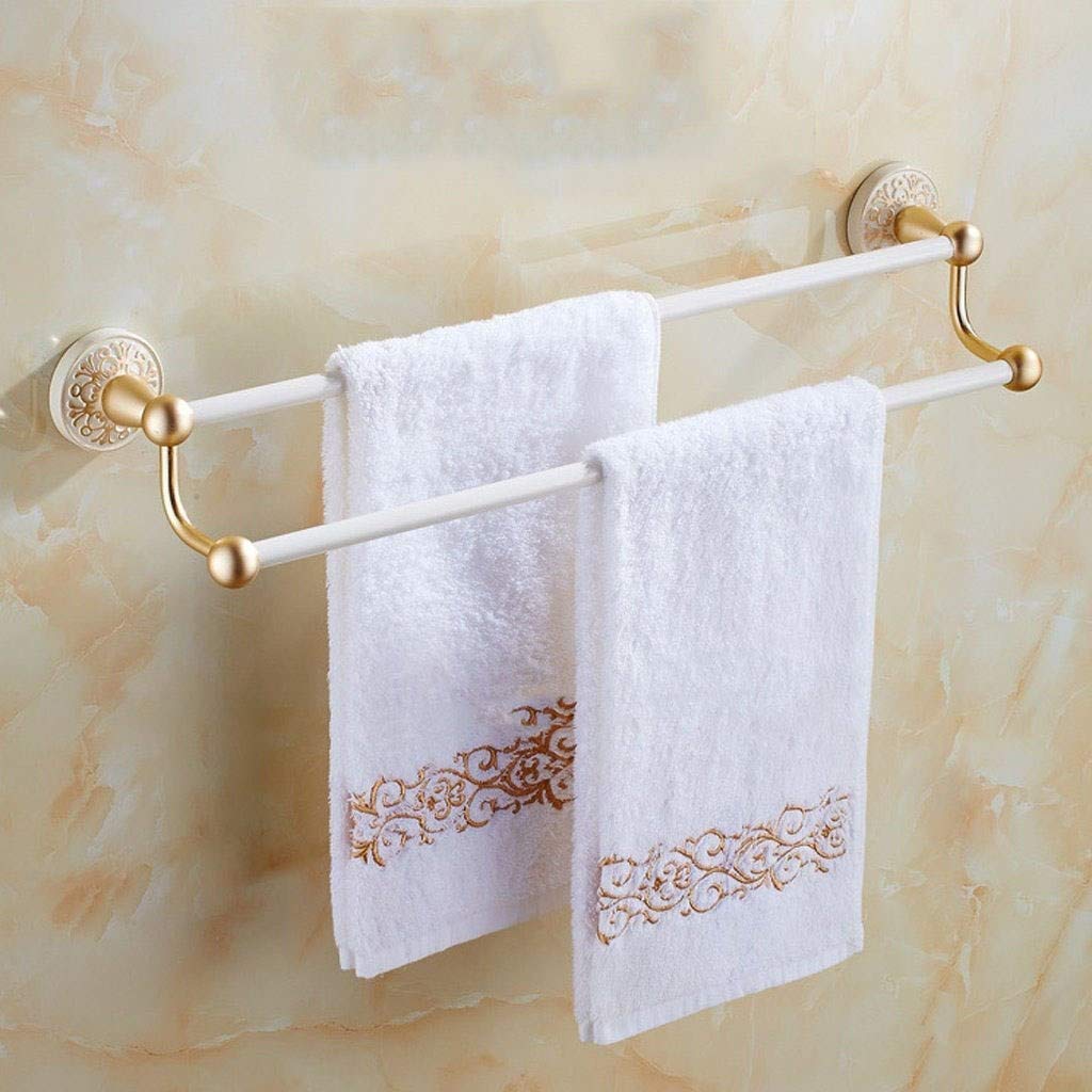 Porte-serviettes double blanc mat et or 61 cm en aluminium de bain