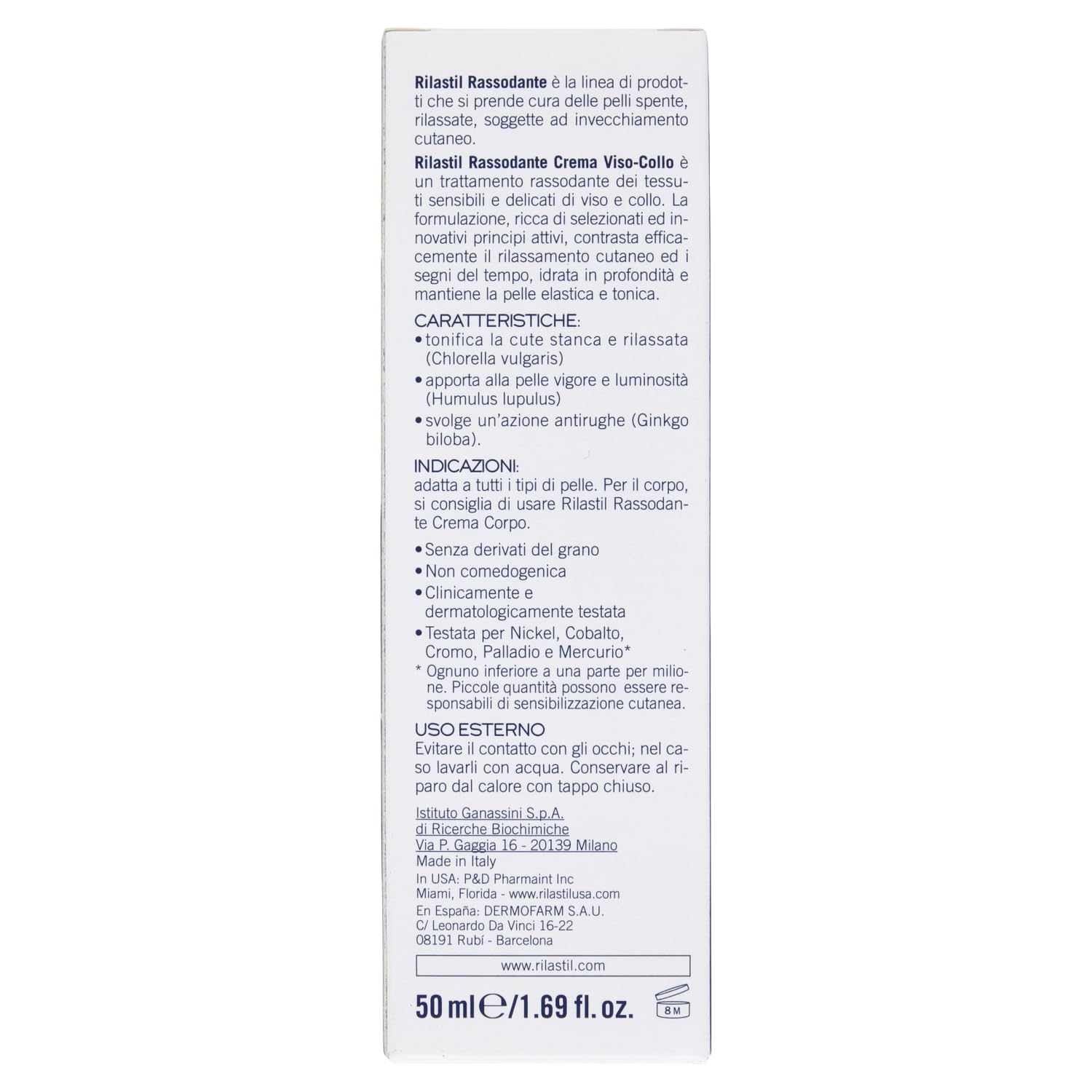 Rilastil Rassodante Crema Viso e Collo con Gingko Biloba, Rassodante e Antirughe, Adatto a Tutti i Tipi di Pelle, 50 ml