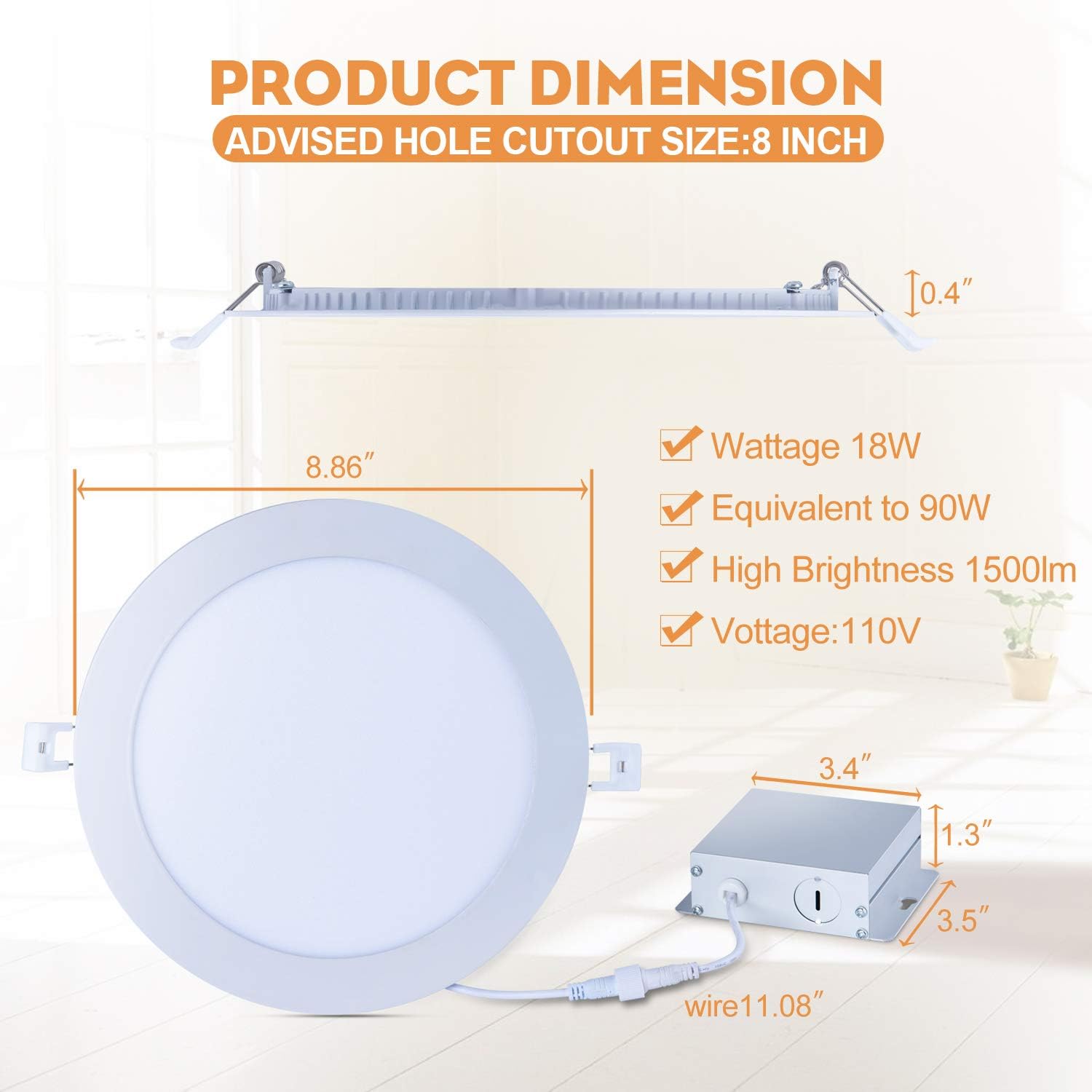 Review Discount Rollancci 6 Pack 18W 8 Inch Ultra-Thin LED Recessed Lights Ceiling Light with Junction Box., Dimmable Can-Killer Downlight Slim Airtight Downligh, 1500LM 100W Eqv CRI >80 3000K Warm White