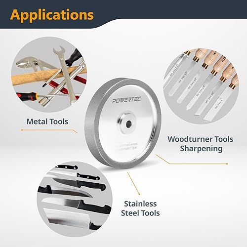 Miniatura 12 de POWERTEC Muela amoladora de banco de 8 pulgadas, grano 80, muela abrasiva de óxido de aluminio para amoladora de pedestal de banco, eje de 1 pulgada