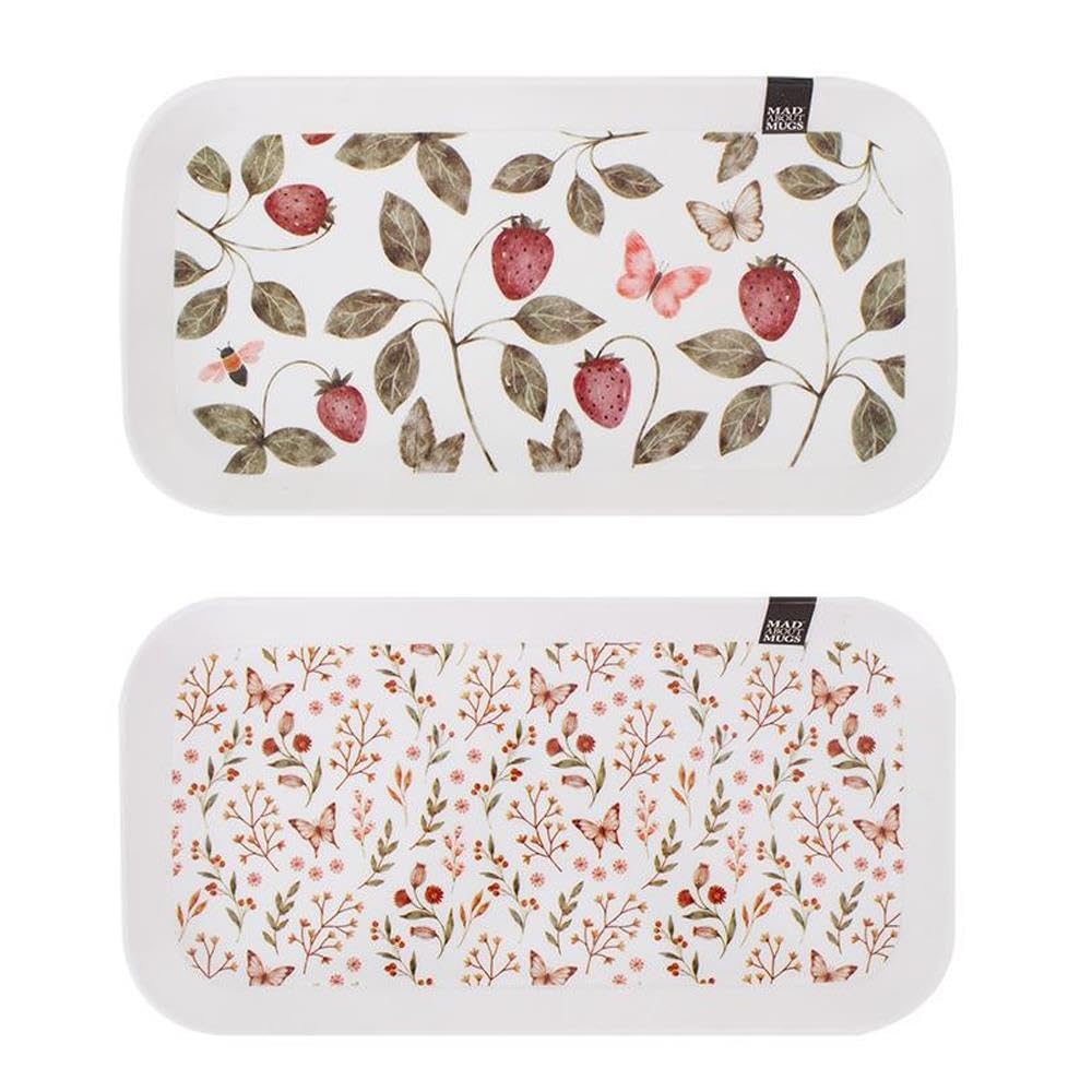 Yöl Strawberry Floral Serving Tray Tea Coffee Mugs Plastic Dish Floral Fern Print Hot Beverages Lightweight