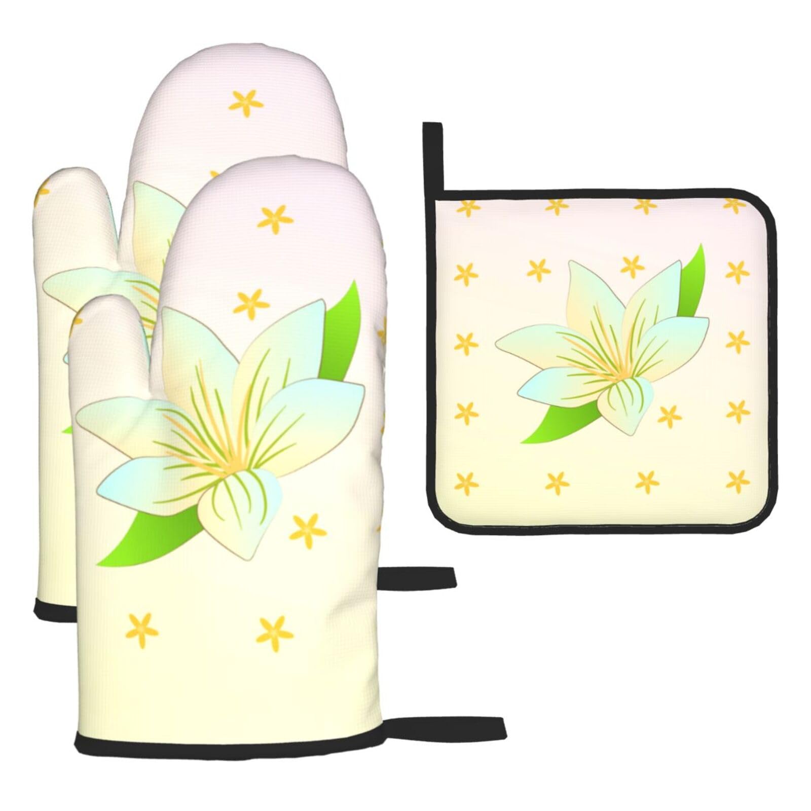 Blooming Daffodils Oven mittens and oven mitts three-piece set suitable for oven, grilling, baking, microwave and home cooking.