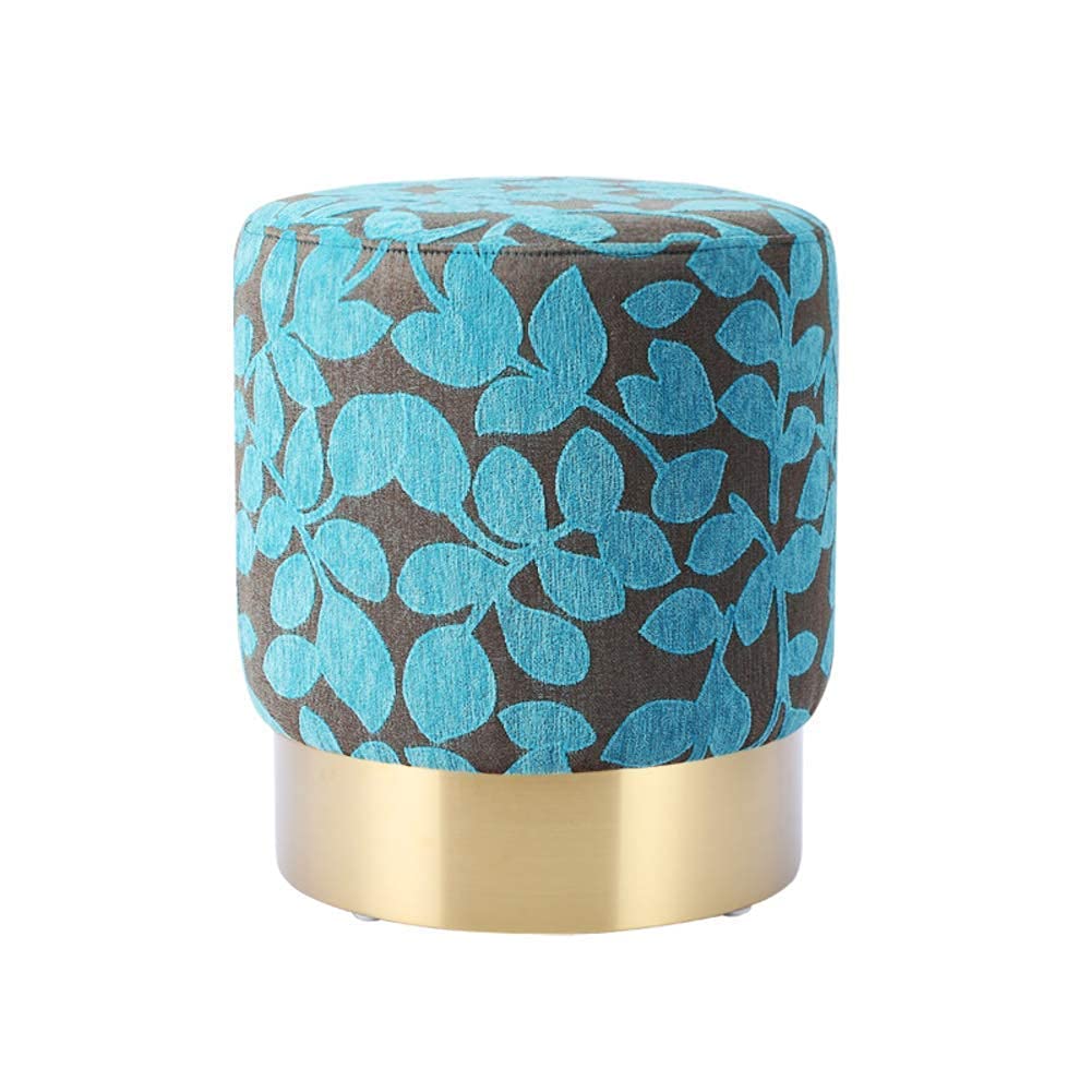 Pouf rond bleu 40x40x45cm avec assise rembourrée et base dorée