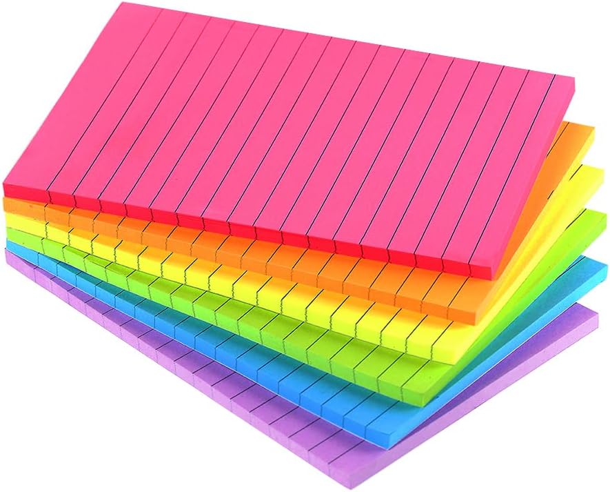 Lined Sticky Notes 4X6 in Bright Ruled Stickies Colorful Super Sticking Power...