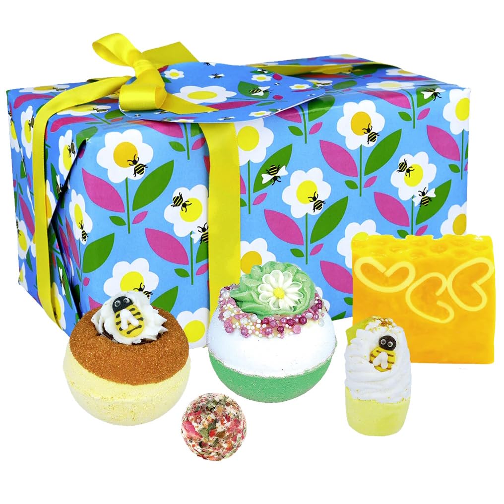 Bomb CosmeticsJust Bee Yourself 5 Piece Handmade Wrapped Bath Set with Essential Oils, Includes Bath Bombs, Soap, Bath Mallow & Bath Creamer