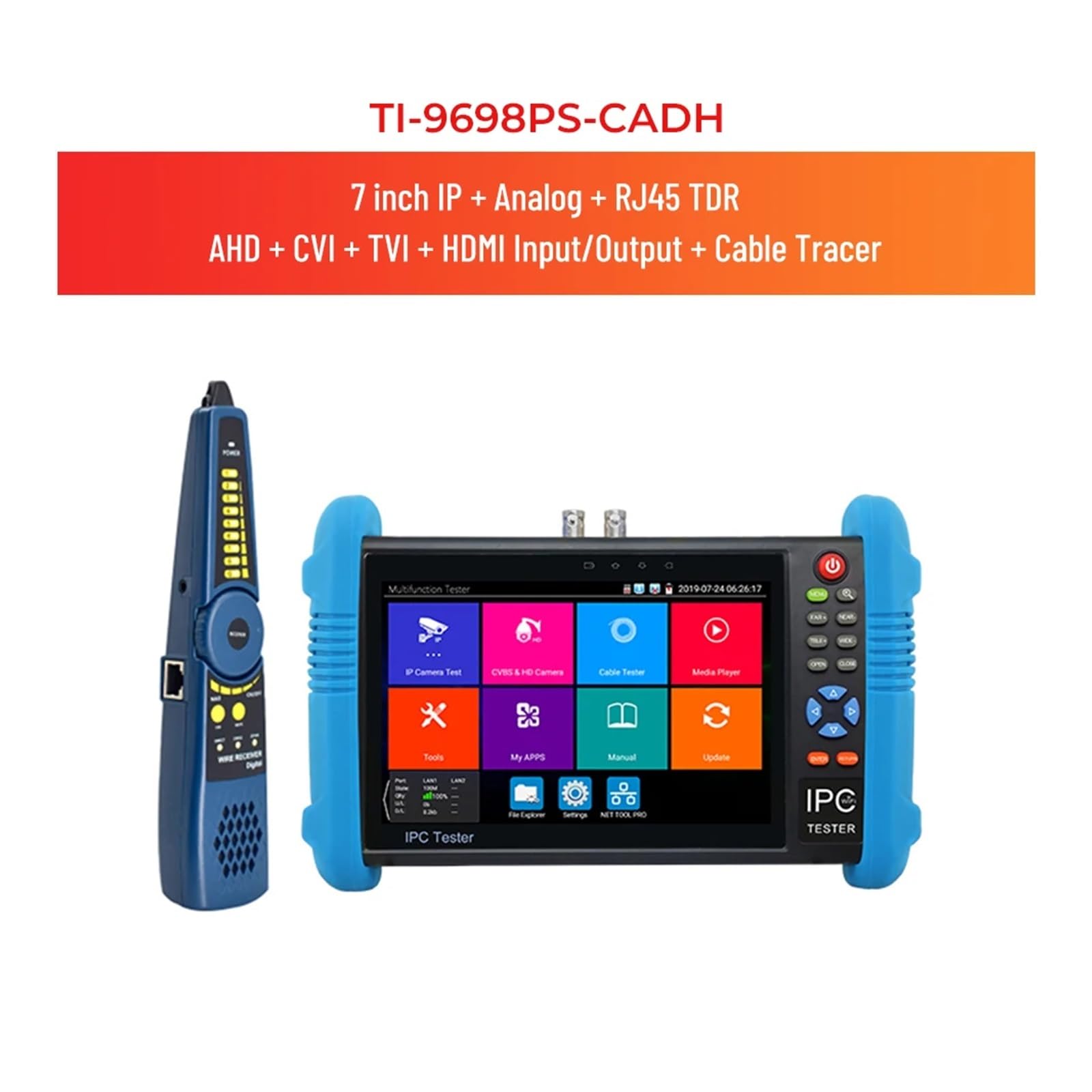 Tester IP CCTV 7 Pollici 4K IP 8MP Monitor Analogico For Telecamera Test AHD TVI CVI Tester For Cavi Di Rete Con Tester Di Protezione Di Sicurezza(TI-9698PS-CADHS)