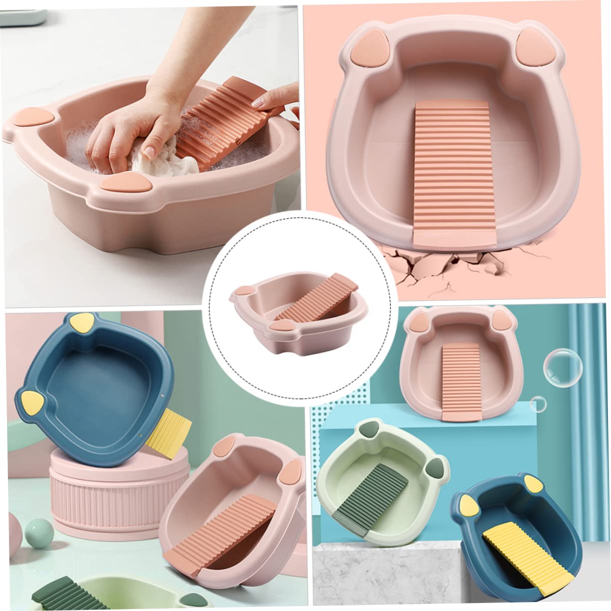 Ciieeo Waschbrett und Zuhause für Studentenwohnheim Handwaschbecken aus Pp in Rosa Robust und Formstabil Klein und Platzsparend zum Händewaschen von Kleidung