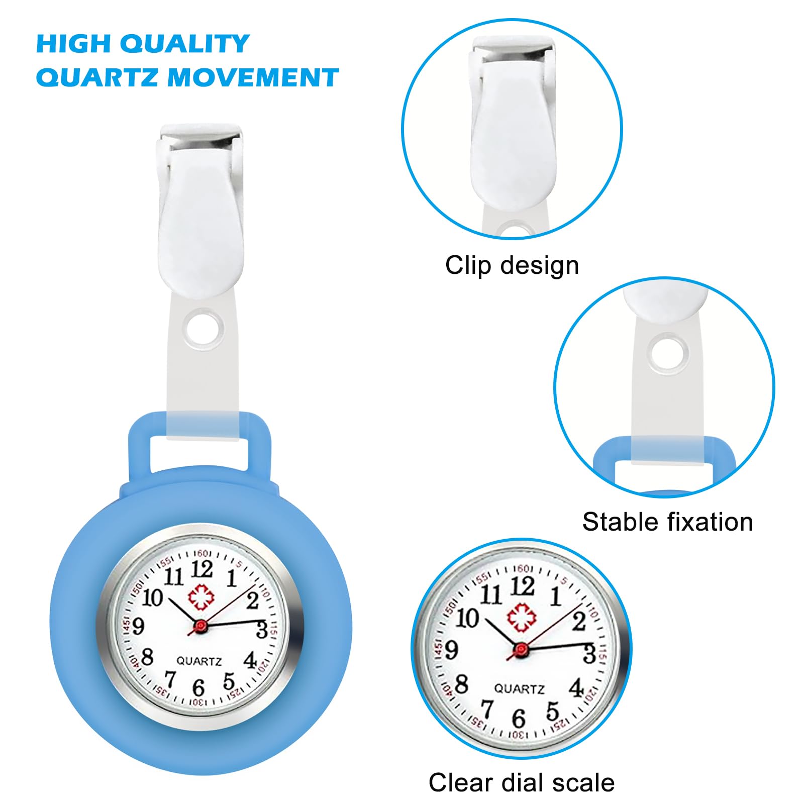 Orologio da Infermiere in Silicone con Clip - Set 5 Pezzi, Quarzo, Spille per Infermiera Donna