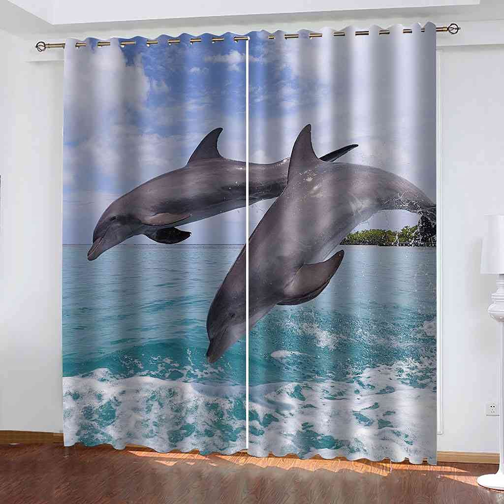 Rideaux occultants thermiques motif baleine pour isoler le salon