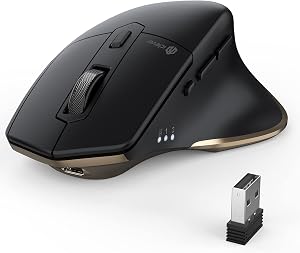 iClever Wireless Mouse, Rechargeable Bluetooth Mouse (BT5.0/3.0 & 2.4G), Multi-Devices Ergonomic Computer Mouse with 5 Adjustable DPI and 6 Buttons, Silent Mice for Laptop, iPad, MacBook, Tablet, PC