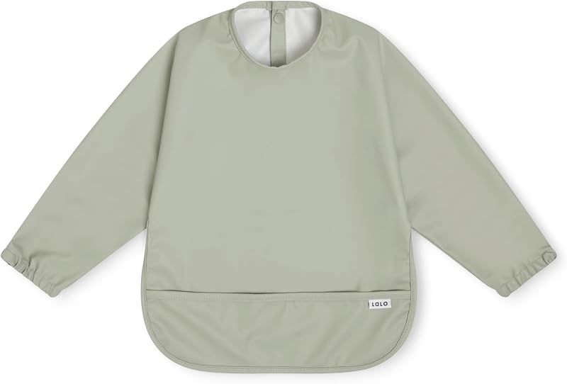 Babero de manga larga para bebé Lalo, impermeable, puños elásticos, bolsillo grande para todo, poliéster reciclado, edades de 6 a 24 meses, salvia