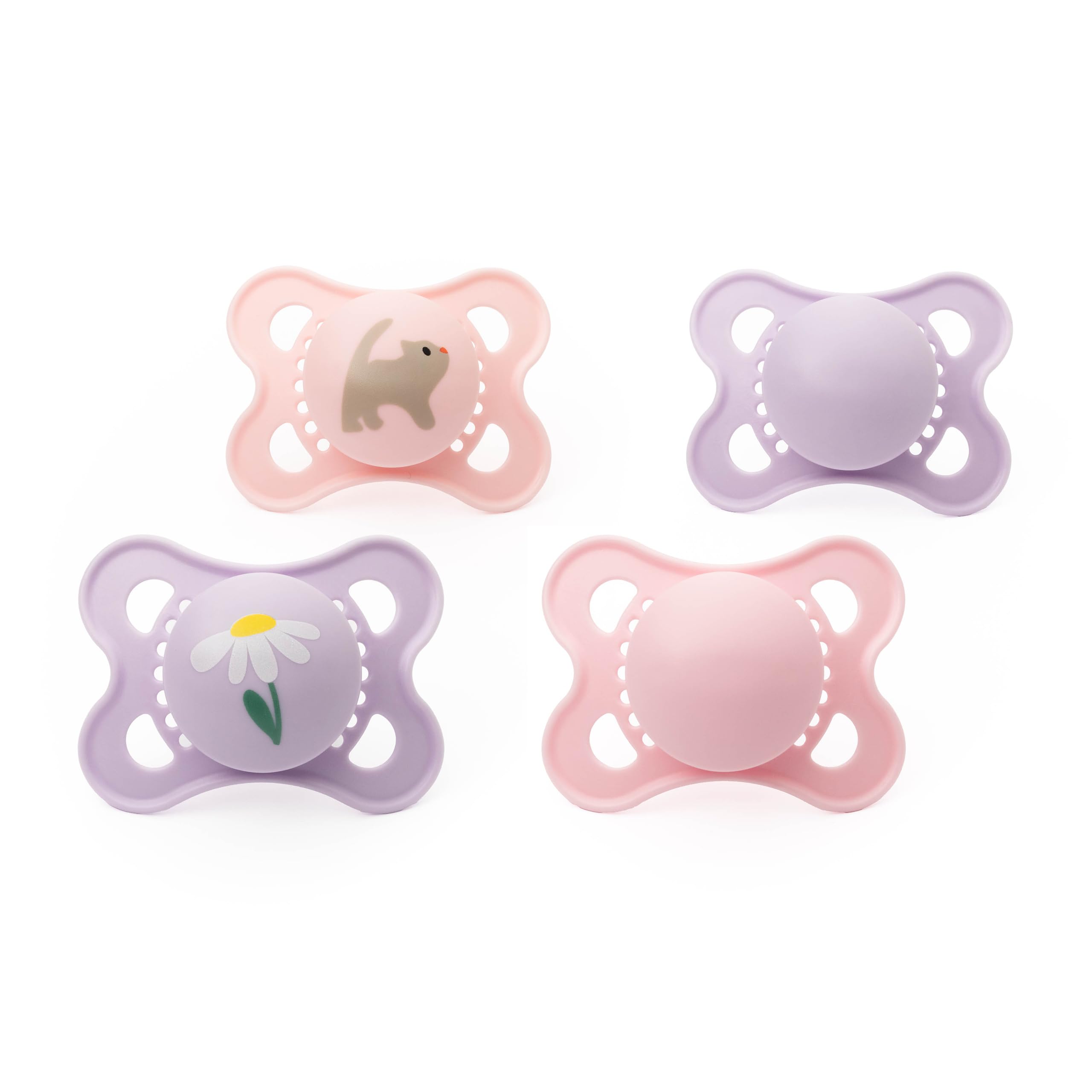 MAM Original Soothers | 0-6 Months | 4 Pack | Sustainable Materials | Baby Accessories | Pink/Lilac (Various Designs)