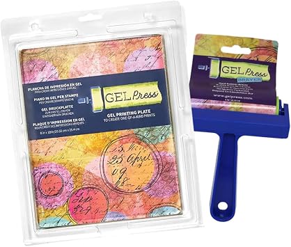 Gel Press Monoprinting Kit Includes 8" x 10" Gel Plate & 4" Rubber Brayer Reusable Printmaking Tools for Scrapbooking, Card Making, Journaling, Mixed Media Art & Paper Crafts