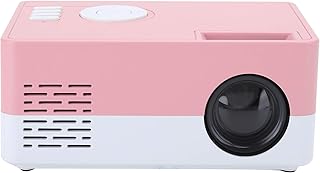 LED Projector, Portable Projector with Stand, Hi‑Fi Stereo Manual Focusing Mini Projector Video Projector Home Theater Movie Projector for Outdoor Movies Game Entertainment (White Pink UK)