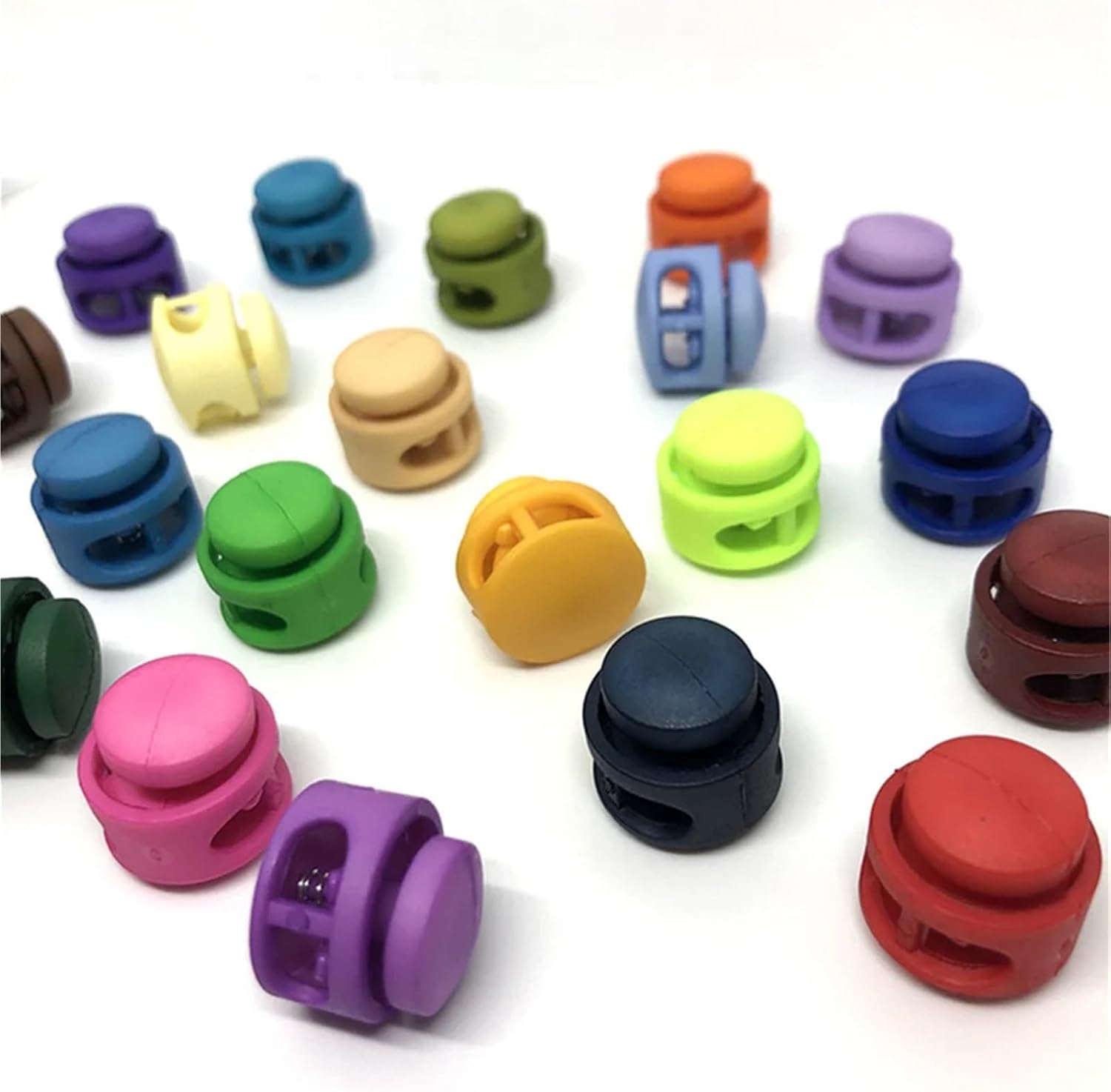 Cord Locks for Drawstrings 20Pcs Round Plastic Toggle Clip Stopper Two Holes Cord Lock Stopper Clamp Shoelace Cord Buckles 18mm(Dark Green)