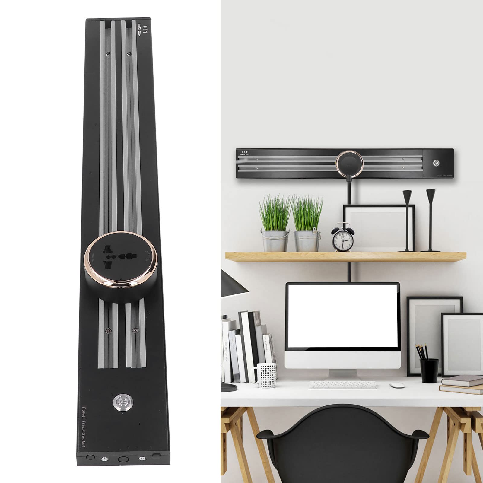 Tyenaza Listwa zasilająca, zdejmowane gniazdko ścienne do szyny zasilającej z podwójnym gniazdem 60 cm szyna i 3 adaptery 250VAC 8000W 32a (uniwersalne)