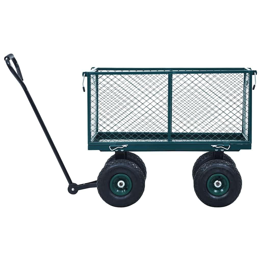 Gartenwagen Grün Stahl 350 kg Tragkraft 86x46,5x97 cm mit Schnellverschluss Seitenwänden und großen Luftreifen ideal für Garten Transport und Werkstatt