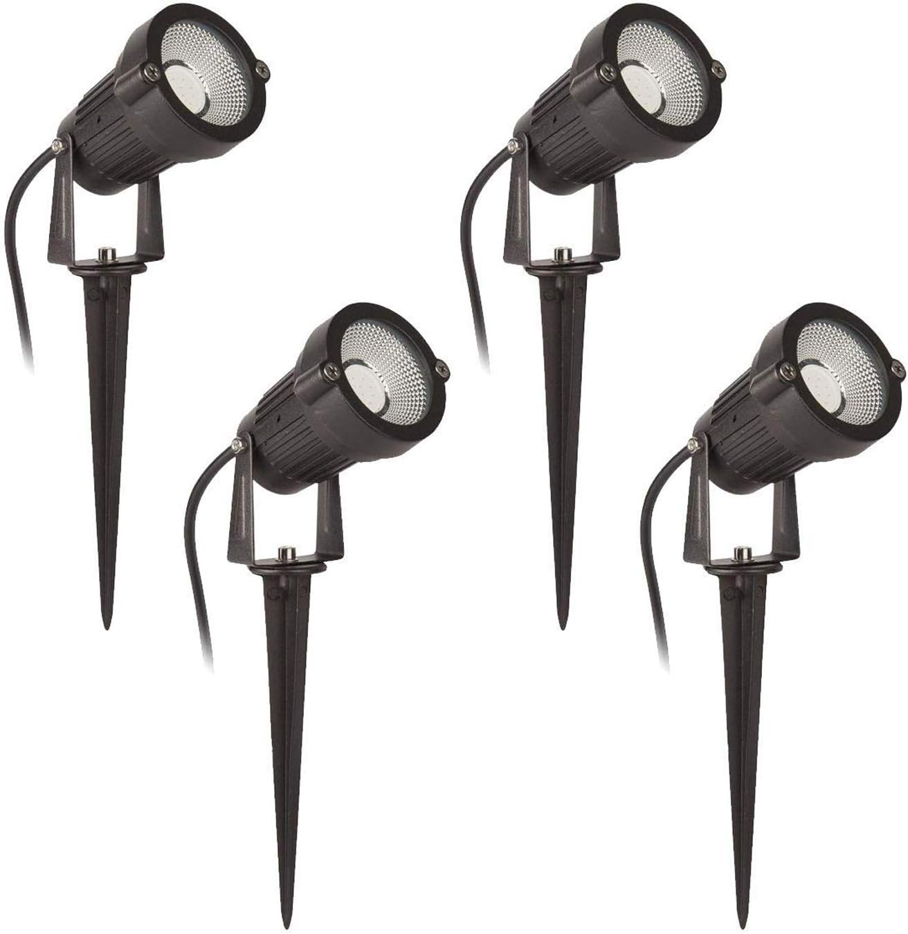 Tento Lighting 60cm Extended Wires Low Voltage Outdoor Backyard Lawn Spotlight Landscape Garden Wall Lighting COB LED Lights, Cool White, 12v 5w (500lm) (4/Pack)