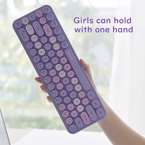 Miniatura 5 de Combo compacto de teclado y mouse inalámbricos, teclas redondas coloridas, 68 teclas sin sonido, adecuado para niñas y niños, compatible con