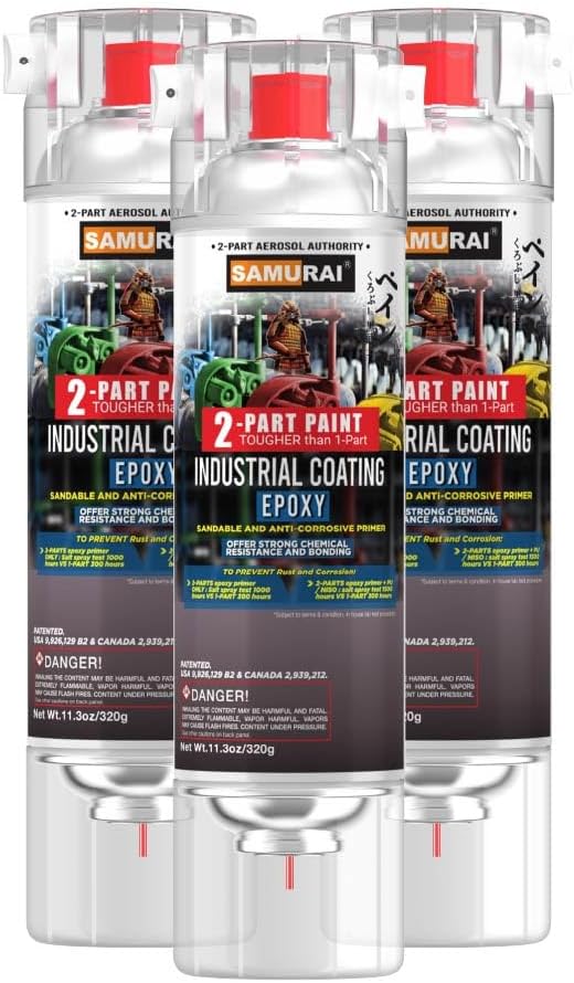 - SAMURAI 2-Part Spray Paint Epoxy Primer for Industrial (Metal Primer Red Oxide, Pack of 3 Cans)