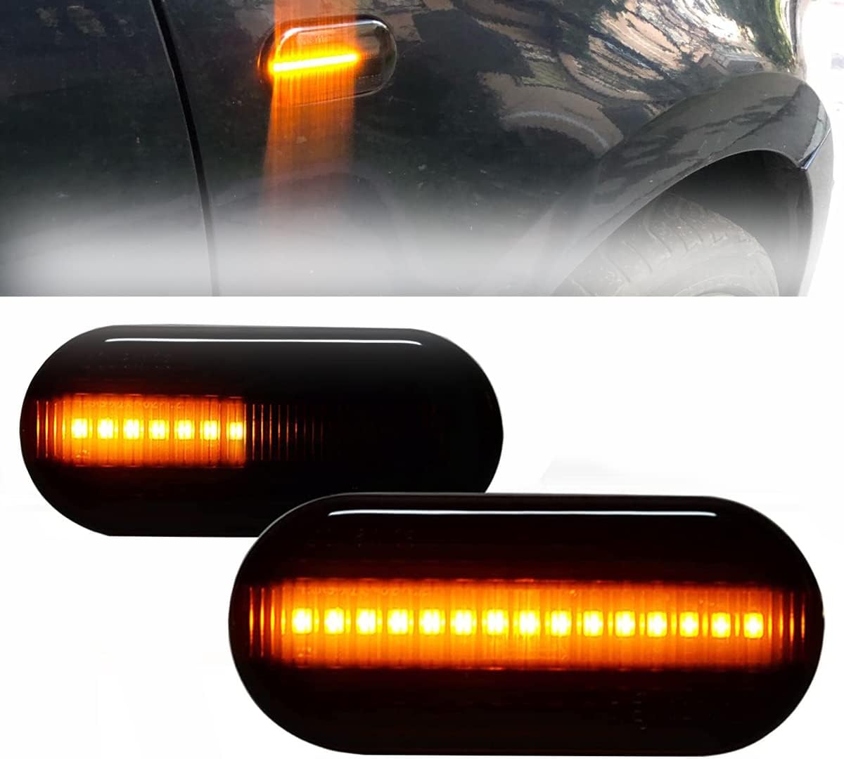 Smoked LED Sequential Side Marker Turn Signal Light Blinker Compatible with VW Jetta MK4 Golf4 GTI R32 Passat B5 Lupo Polo Sharan Vento Fox Amarok T5 Replacement for Ford Fiesta Focus Fusion