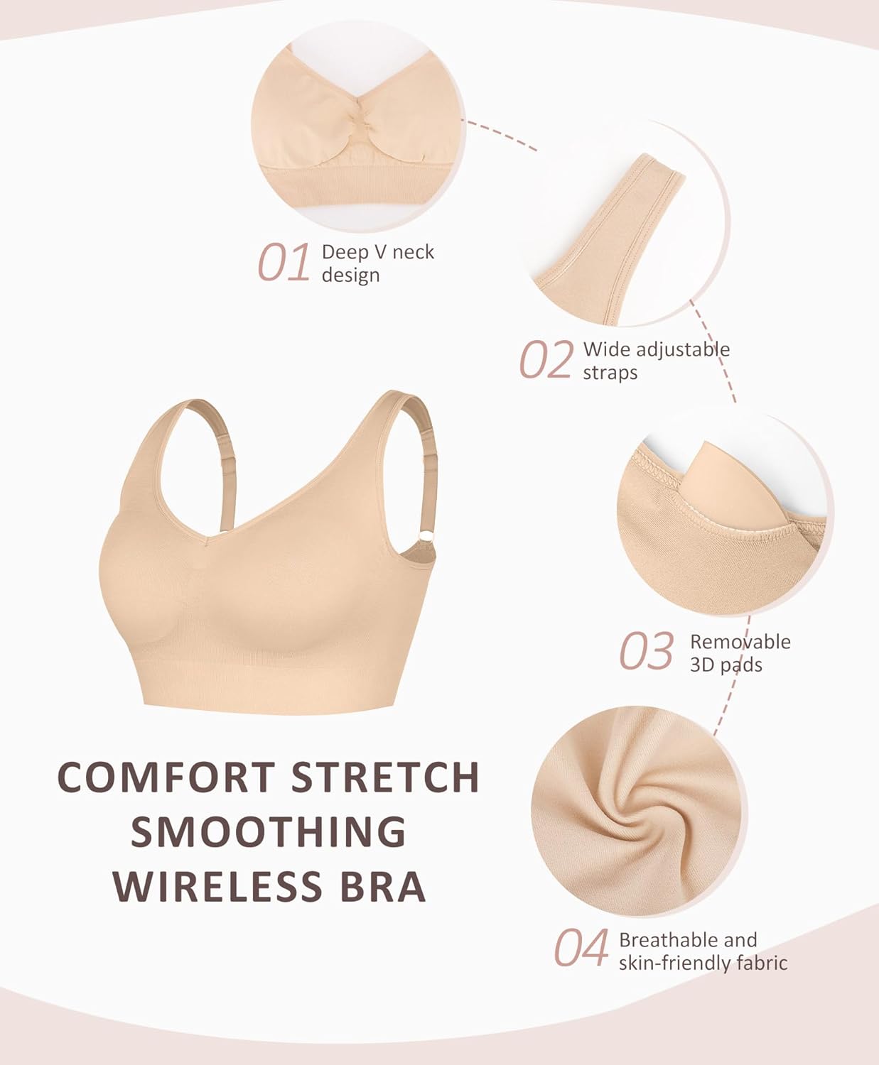 FeelinGirl Bralettes for Women No Underwire Comfortable Everyday Bras Deep V Seamless Full Coverage Wireless Bras - Image 4