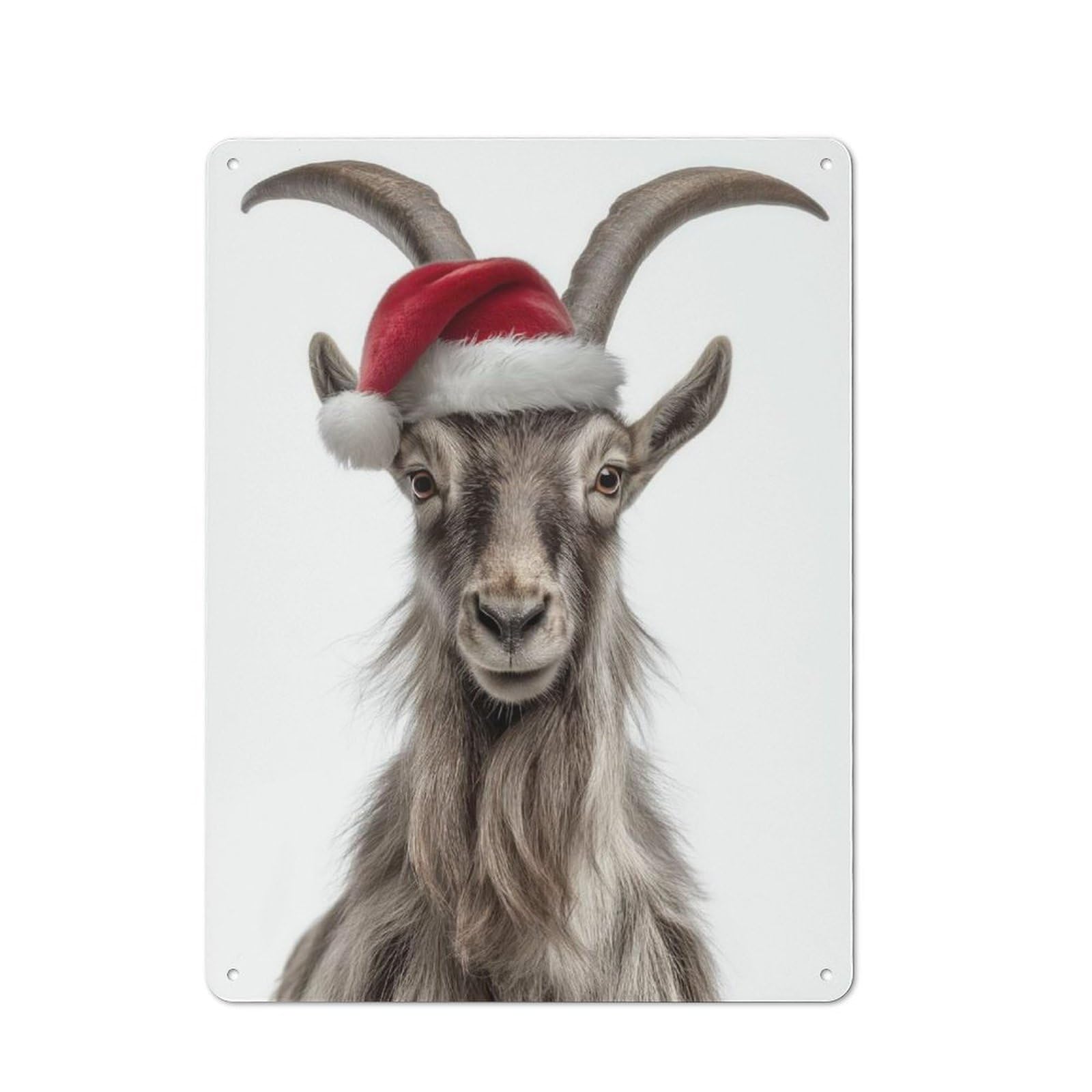 Junmoney Markhor Goat Wearing Santa Hat Rustic Metal Plaque 40X30cm For Hobby Room Or Studio, For Vintage Wall Decor Fans, For Garage And Workshop Walls