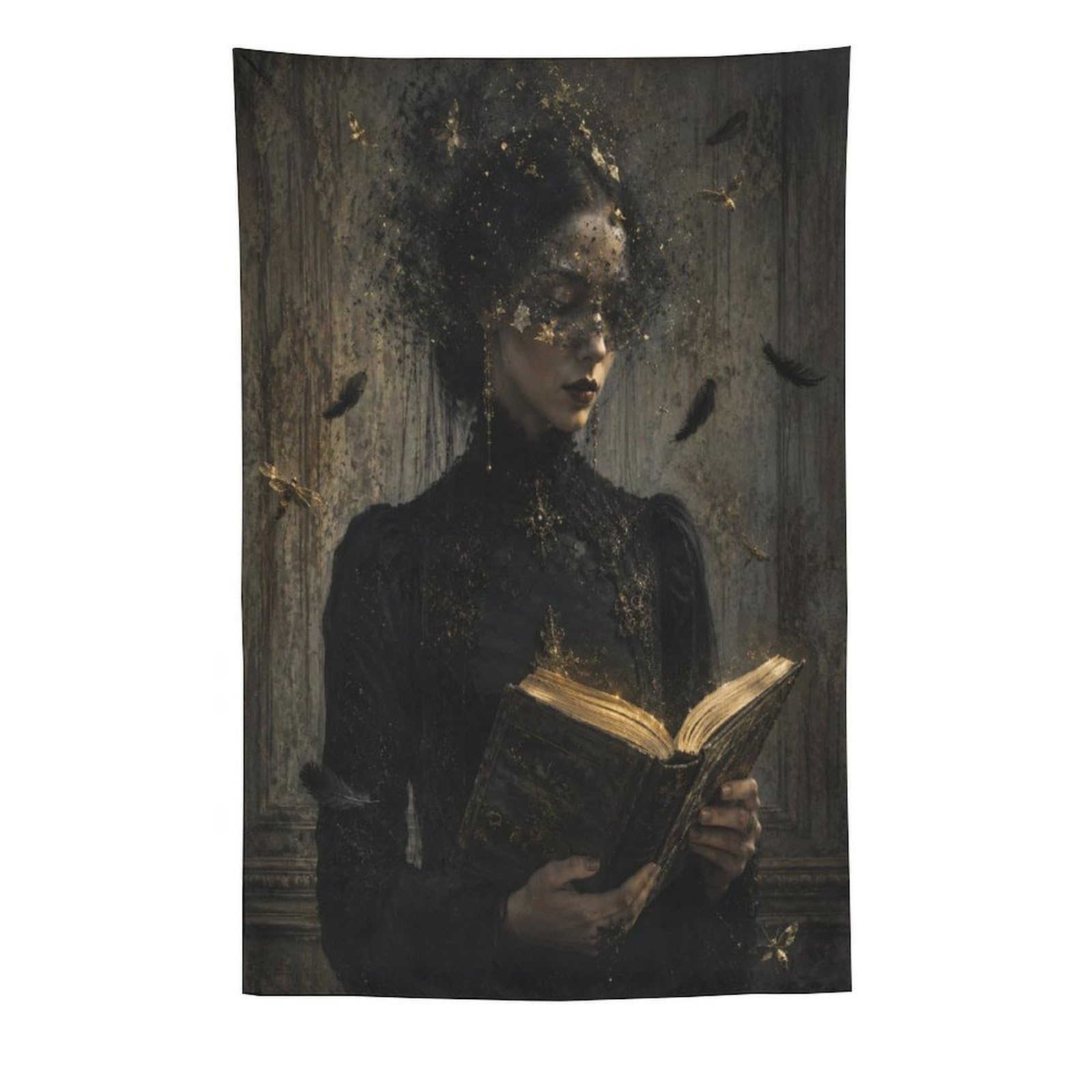 H3B8U2Y5 Dark Woman Reading Wall Tapestry, Detailed Illustration, Apartment