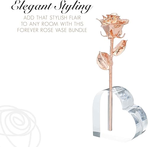 Miniatura 4 de Forever Rose Combo de jarrón de corazón acrílico, atemporal, único, rosa bañada en oro rosa, romántico jarrón en forma de corazón incluido