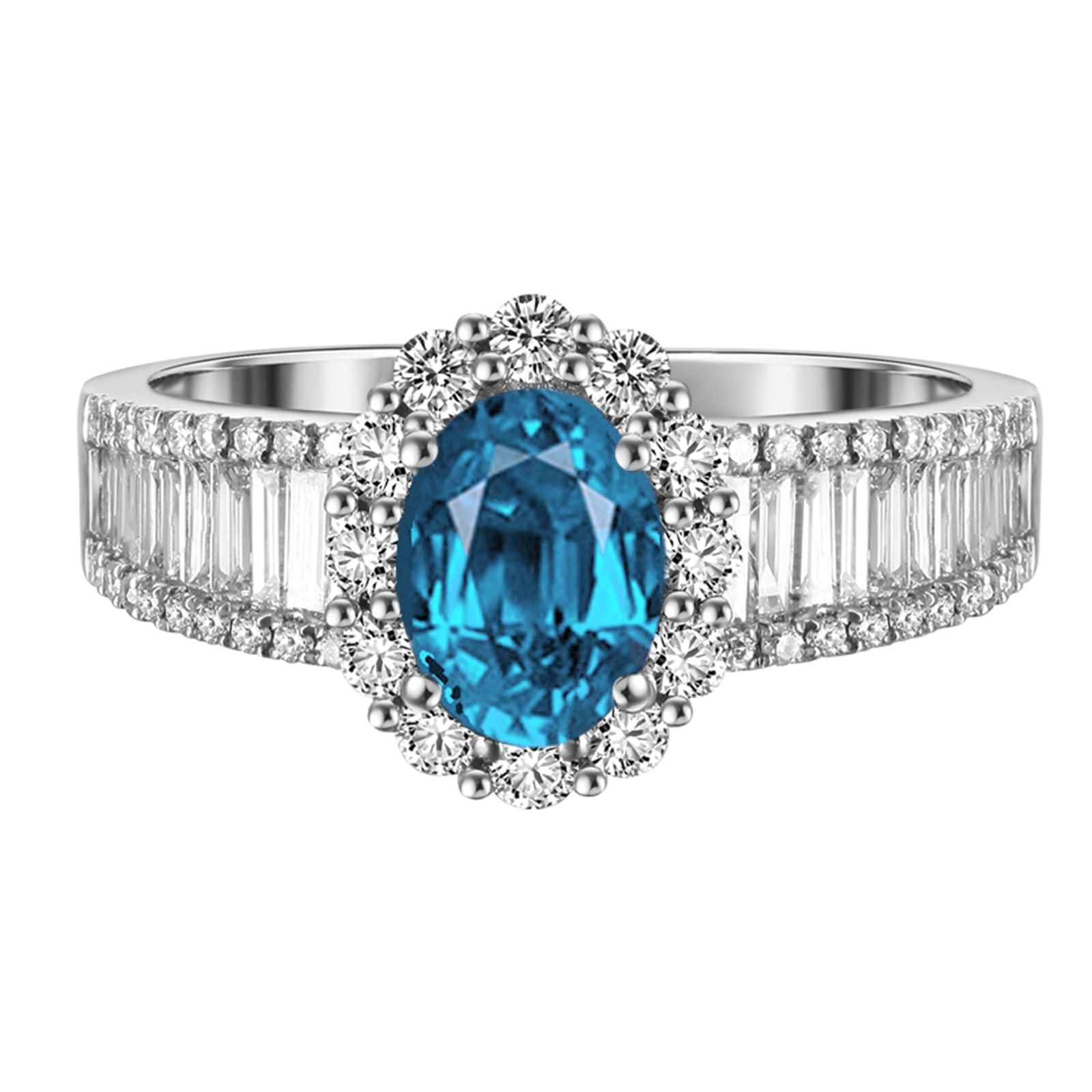 Anelli Fidanzamento Argento Donna 925,Anelli di Matrimonio 4 Griffe con Oval e Fiore Zirconia Cubica Azzurro Anello Donna Matrimonio Argento