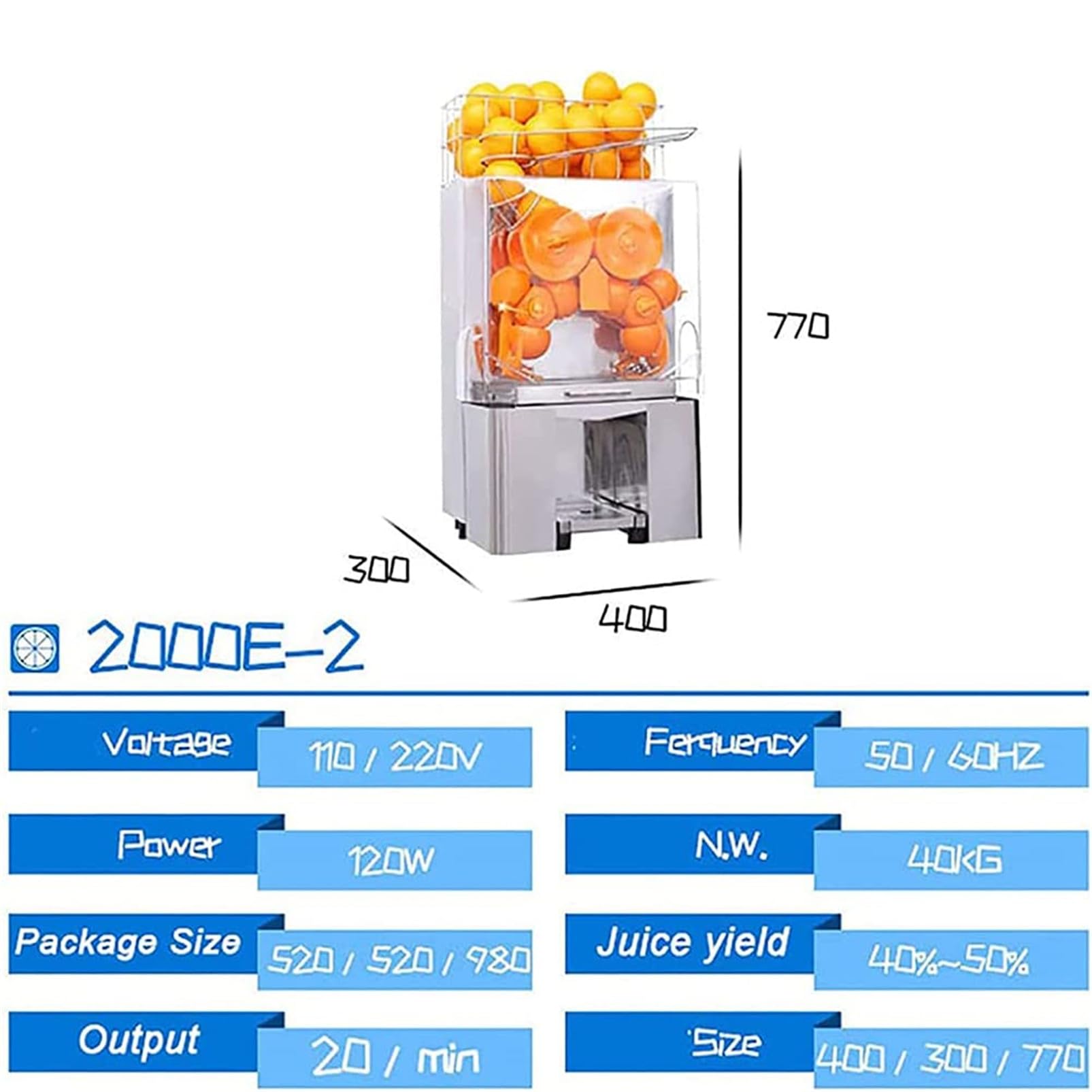 Máquina exprimidora Comercial con Grifo de Agua, exprimidor de Naranja de 120 W, máquina de Zumo de Naranja para máquina eléctrica de Zumo de Naranja de 25-35 por Minuto, 53x52x95cm