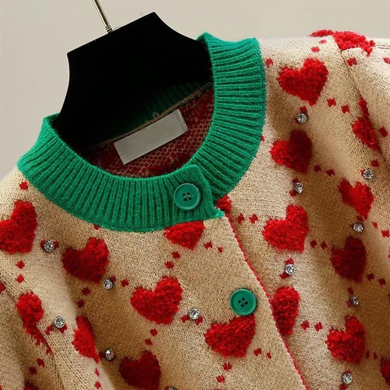 Damski sweter z dzianiny w kratę z okrągłym dekoltem, kardigany vintage, jednorzędowy, krótki kardigan