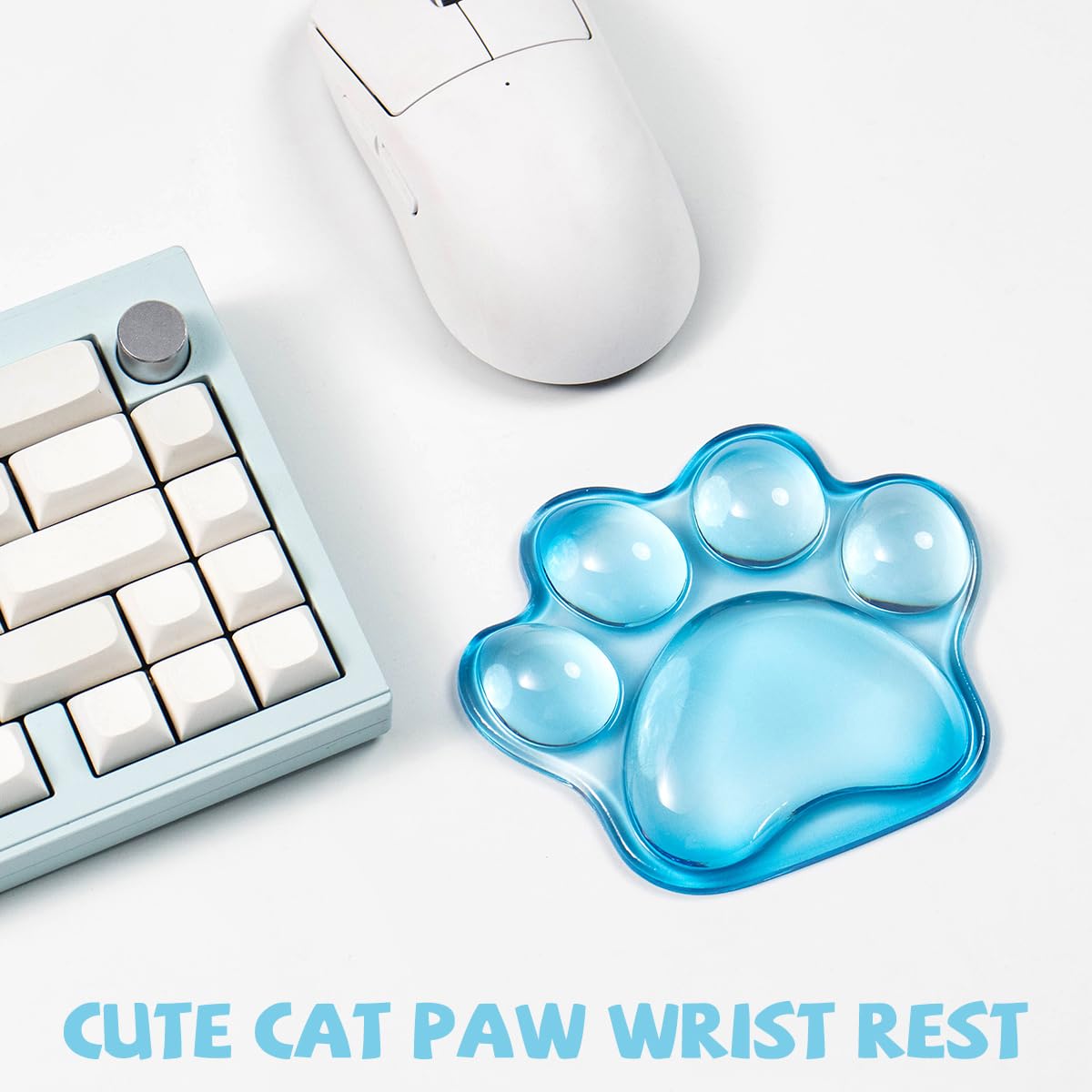 Cat Paw Mouse Wrist Rest, Clear Gel Mouse Wrist Support Pad, Purple Cute Ergonomic Wrist Cushion for Mouse, Soft Transparent Computer Mouse Wrist for Computer Laptop Office Home School(Purple): Cat Paw Sky Blue