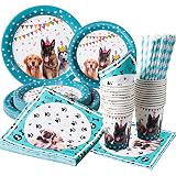 Wigood 120 PCS Pet Dog Theme Party Supplies - Disposable Dogs Party Tableware for Kids Boys Birthday