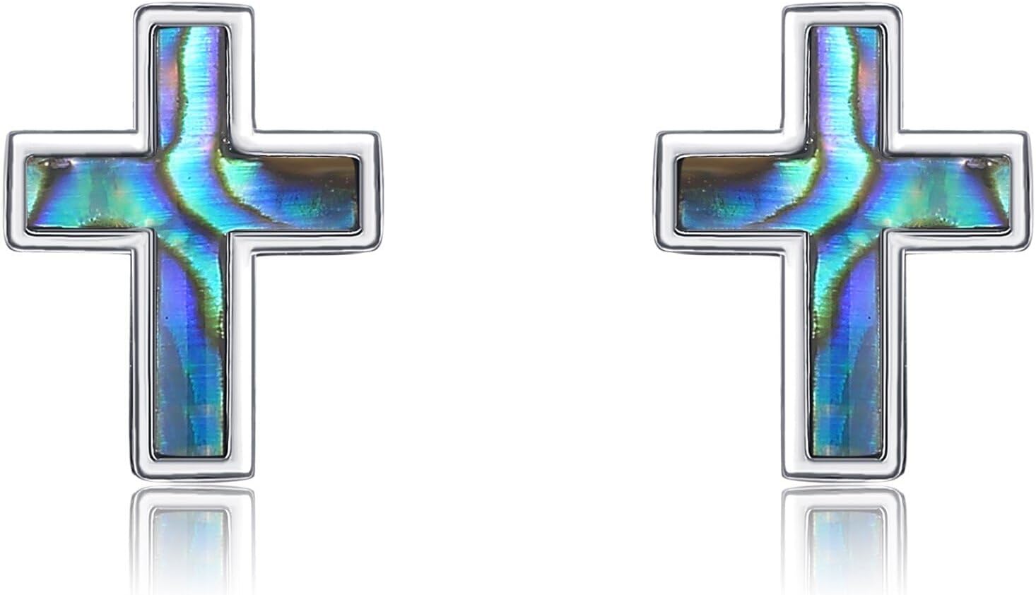 Abalone/Malachite/Onyx/Opal Cross Stud Earring Sterling Silver Small Cross Earrings Cross Jewelry Gift for Women