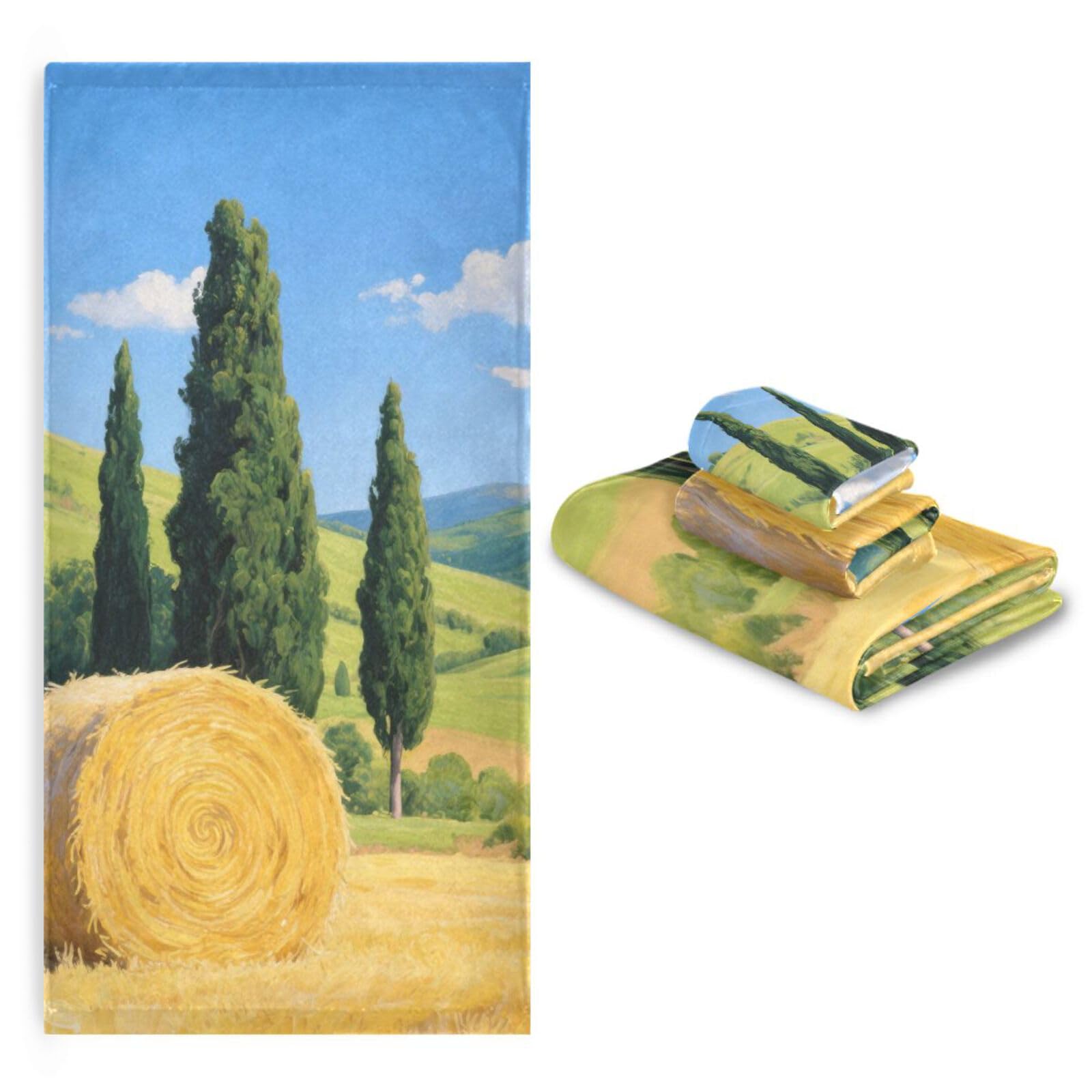 Set di 3 asciugamani per il viso con campi di grano autunnale giallo, 1 asciugamano da bagno, 1 asciugamano per le mani, 1 panno per la casa, cucina e famiglia
