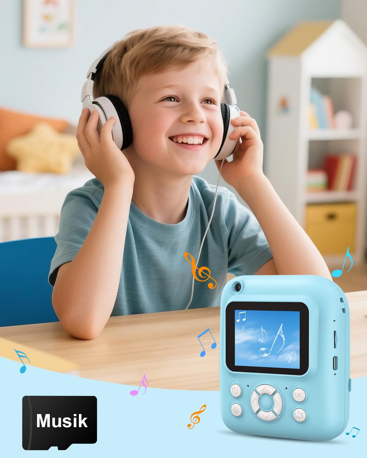 Sofortbildkamera Kinder 2.5K mit 32GB Karte & Druckerpapier, Vorder- und Rückkamera, Geschenk für Jungen Mädchen 3-12 Jahre (Blau)
