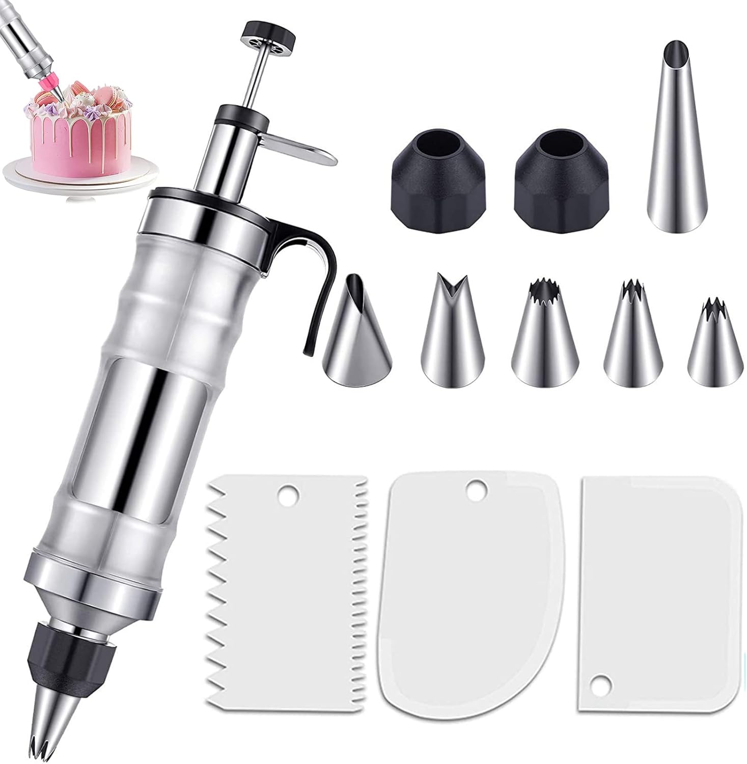 Dessert Decorating Syringe, Christmas Icing Nozzles Stainless Steel