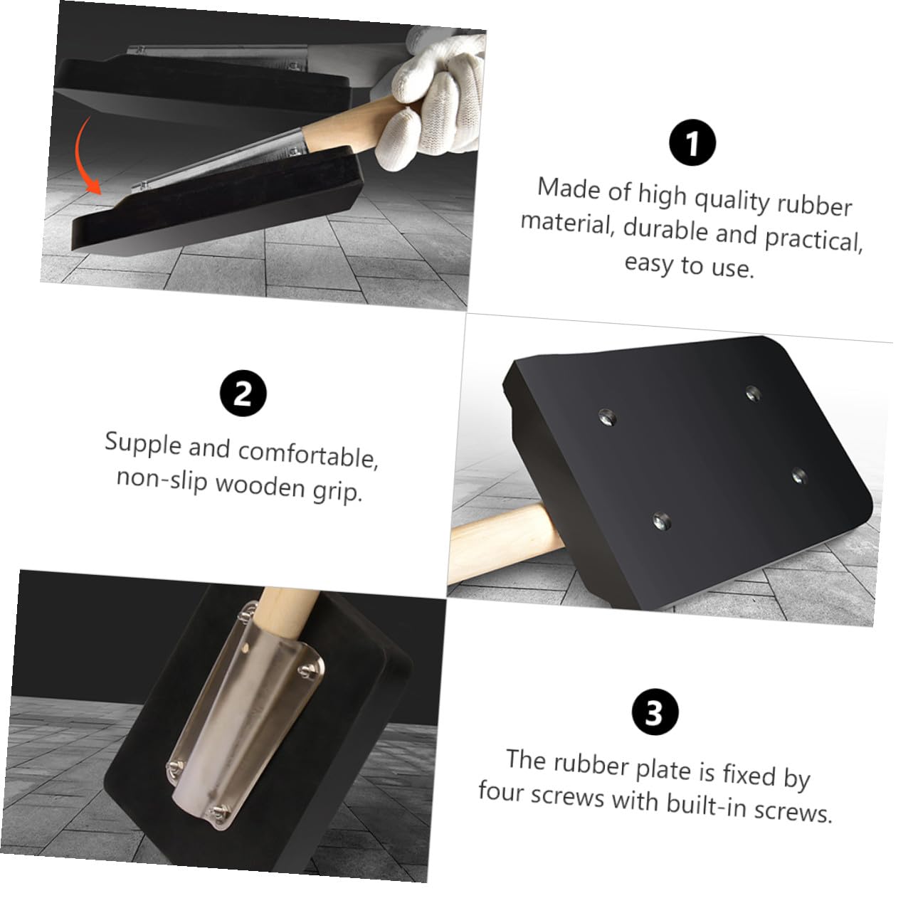 Gummihammer mit Holzgriff, Ergonomisch, Rund, Schwarz