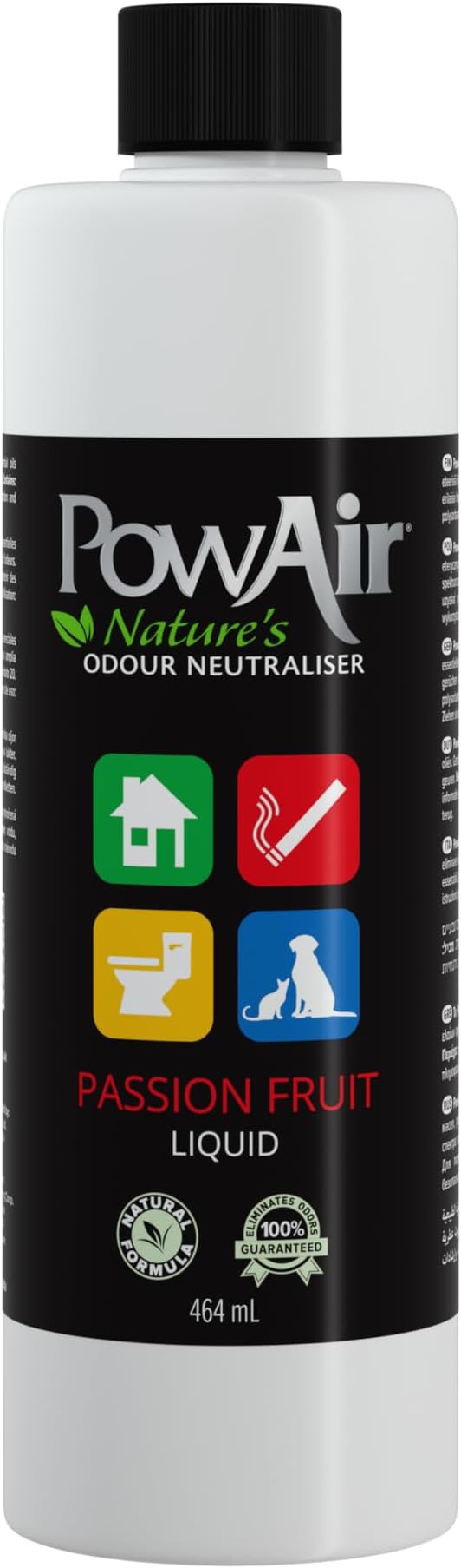 PowAir Liquid Natural Odour Neutraliser - Passion Fruit Fragrance - Versatile Odour Control for Home, Car, Pets - Ideal for Cleaning Solutions, Sprayers, Diffusers (464ml)