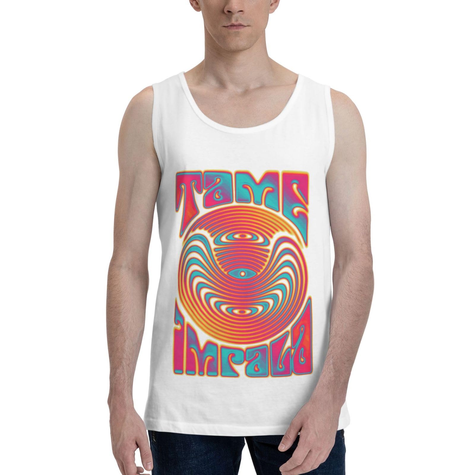 SKYJUNOJN Tame Pop Impala Man's Muscle Vests T Shirts Popular Cycling Sleeveless T-Shirts White XX-Large