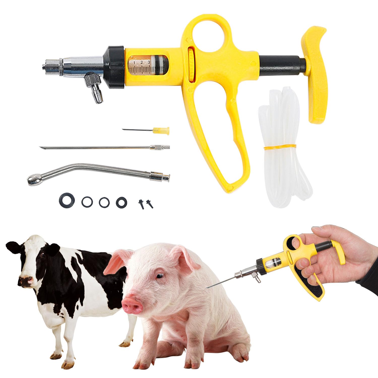 Continuous Livestock Syringe, 5ML/10ML Adjustable Feeding Gun, Multifunctional Veterinary Gun Injector, Animal Husbandry Feeding Syringe for Chicken Duck Pig Cow Sheep Horse (10ml, Pcs, 1)