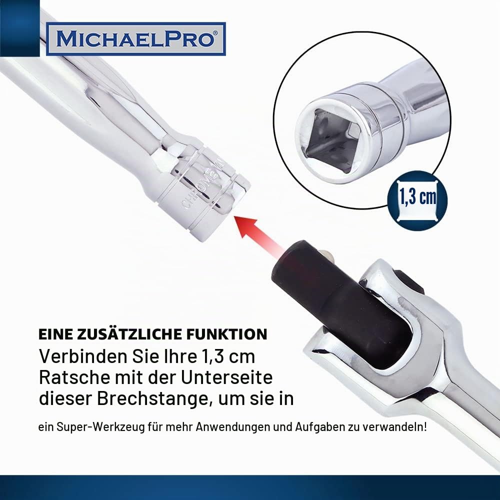 MichaelPro MP007003 1,27 cm Antriebsverlängerung Breaker Bar/Flex Griff, 45,7 cm Länge, verbinden Sie Ihre Ratsche mit dieser Breaker Bar, drehbarer Flexkopf (45,7 cm Länge)