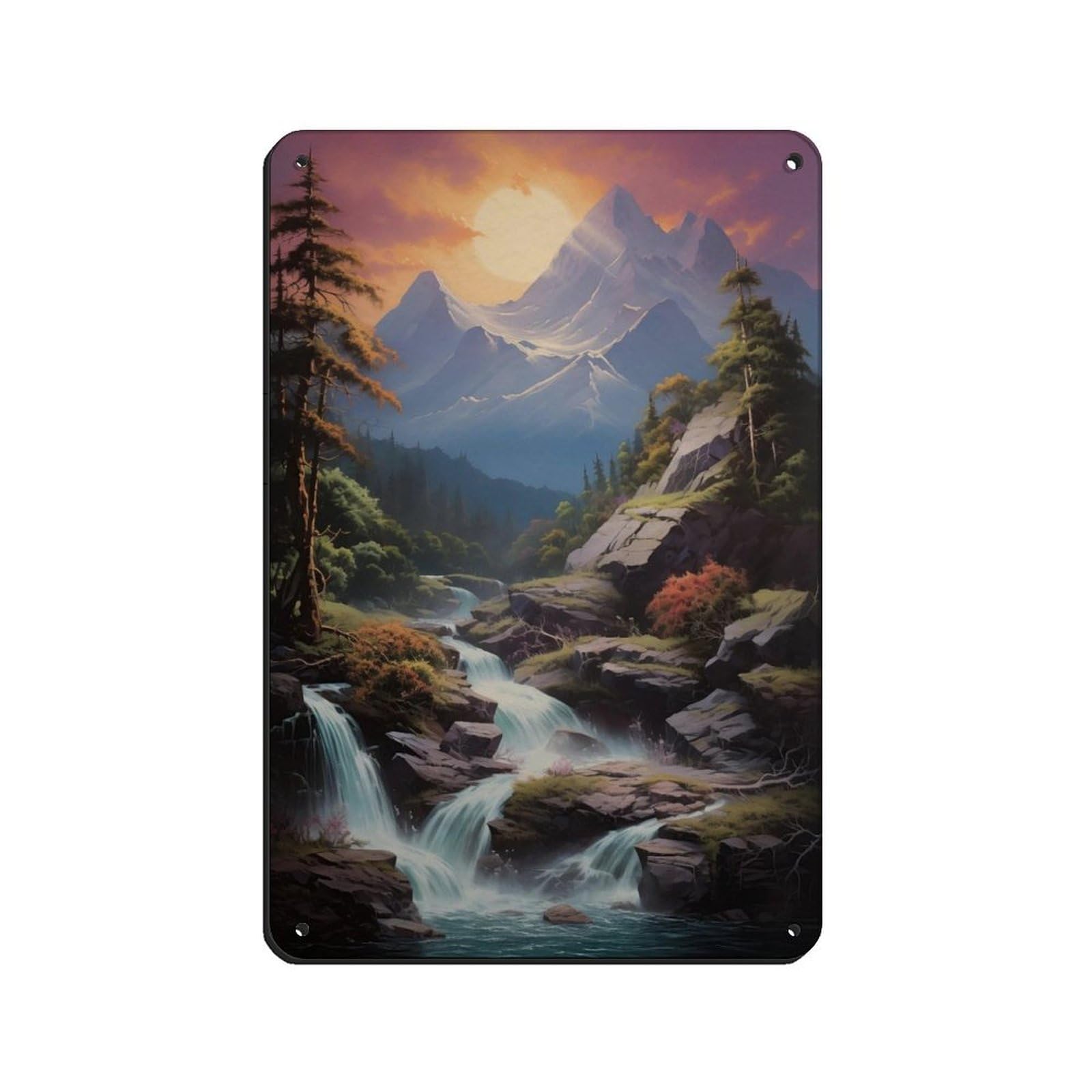 Lxwnze 20L X 30W Cm Mountain Sunset Waterfall Art,Vertical Forest Retro Poster Metal Tin Sign Chic Art Retro Iron Painting Bar People Cave Cafe Family Garage Poster Wall Decoration 8X12inch(20X30cm)