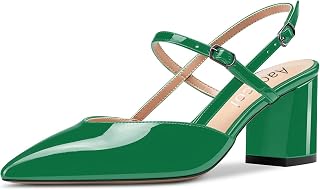 Women Slingback Chunky Block Mid Heel Pumps Pointed Toe Ankle Strap Sandals Wedding Party Dress Shoes 2.5 Inch