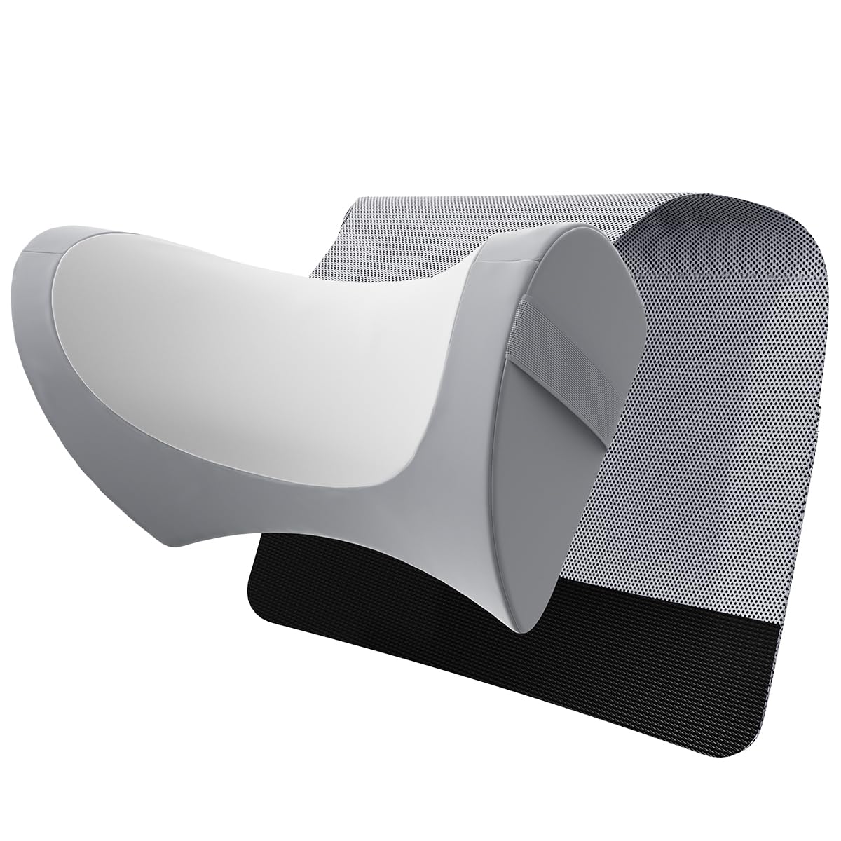 PouHenier.jh Ergonomic Recliner Neck Support Pillow, Small Memory Foam Headrest Cushion to Hang over Back of Patio Arm Chair, Head Stabilizer for Napping on Couch, Side Rear Storage Pocket, Gray White
