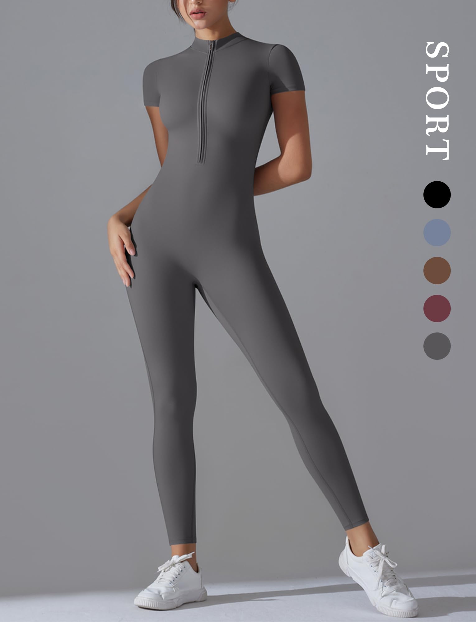 SEAUR Enterizo de yoga para mujer, body deportivo de manga corta, traje de fitness, ropa deportiva, gimnasio, yoga, entrenamiento, gris, S
