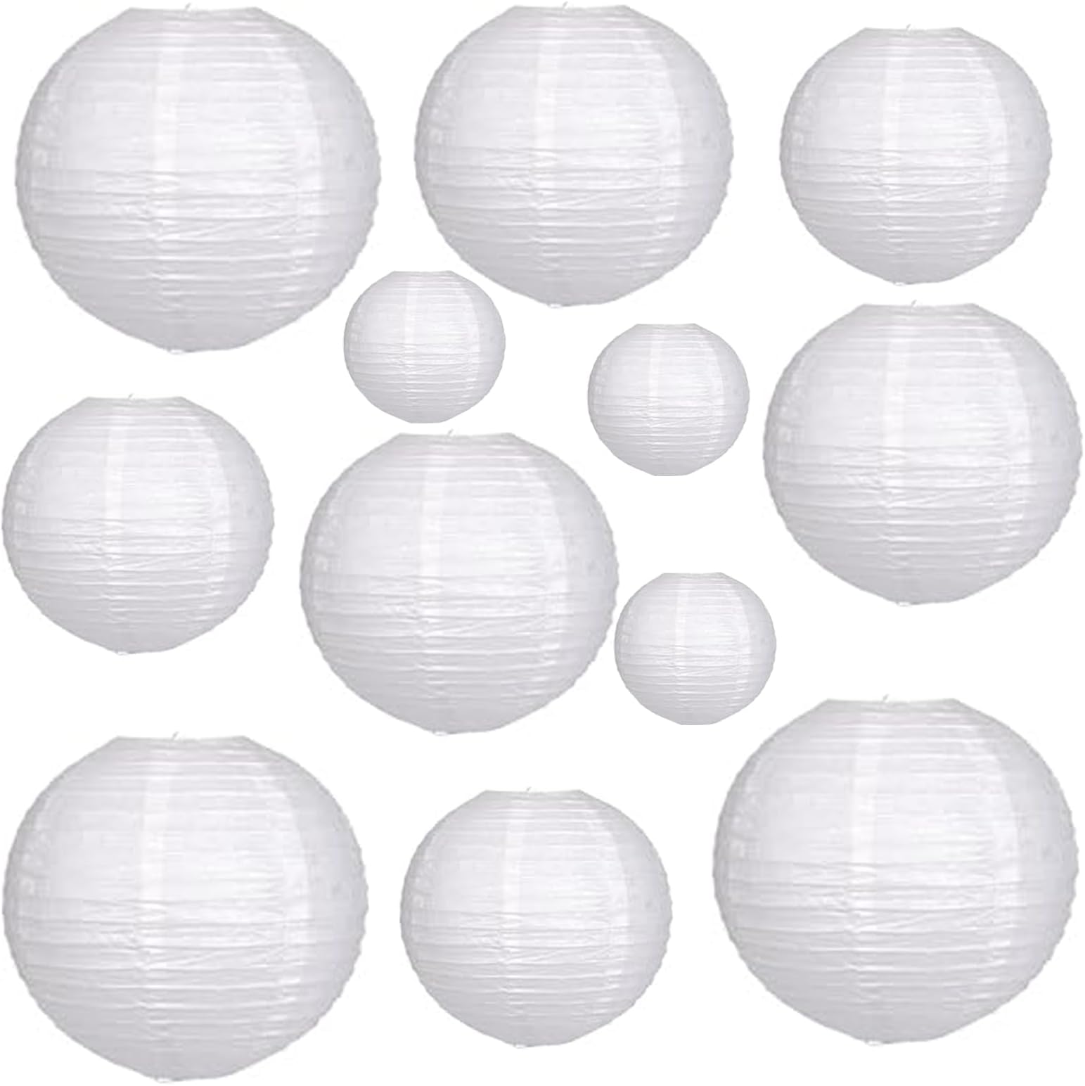 White Chinese Paper Lanterns 12pcs Assorted Sizes (6" 8" 10" 12" Inch), Paper Lanterns Decorative for Party Decorations, Hanging Round Paper Lanterns